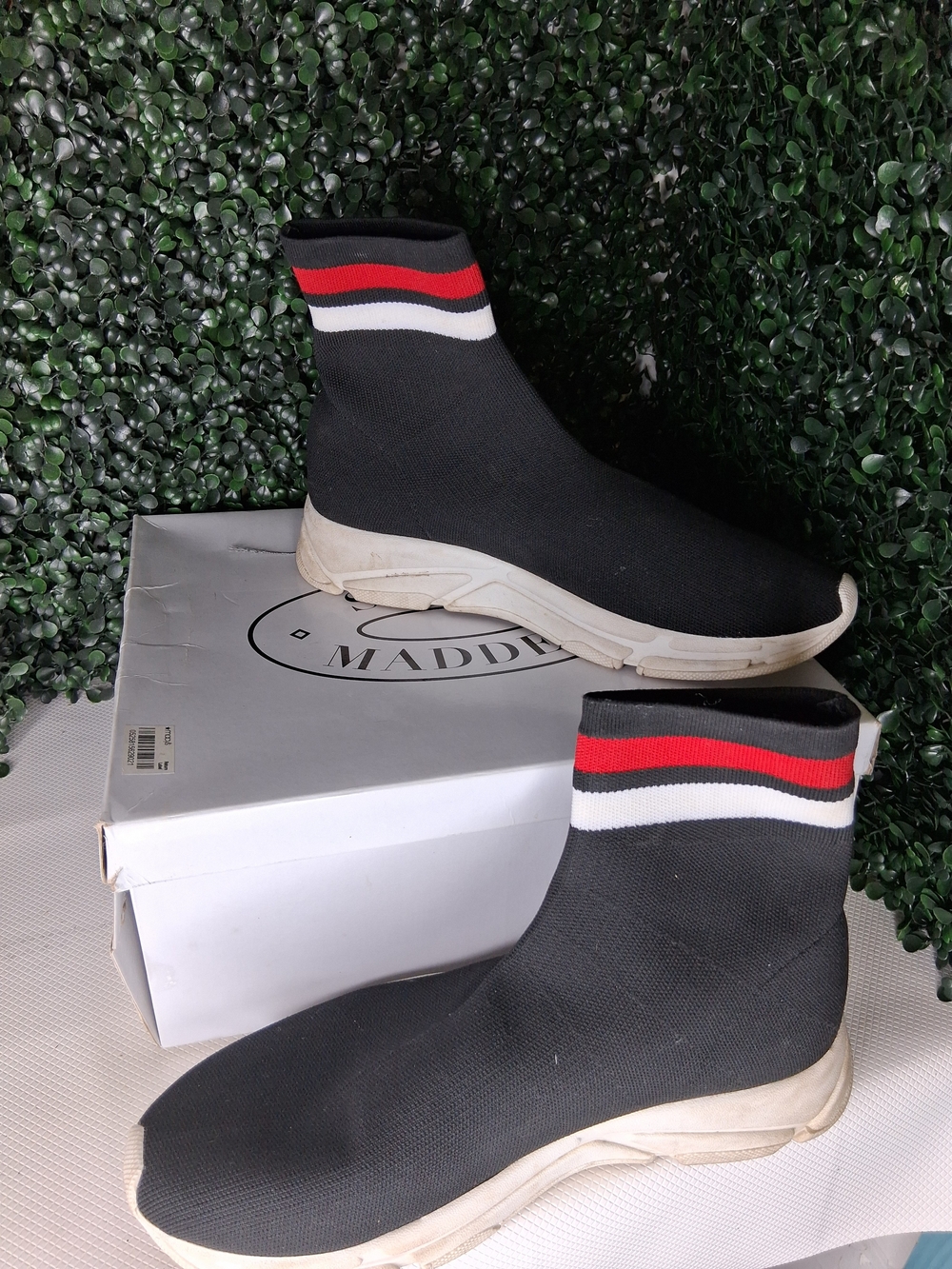 Steve Madden Black Sock Sneakers with Red & White Stripes